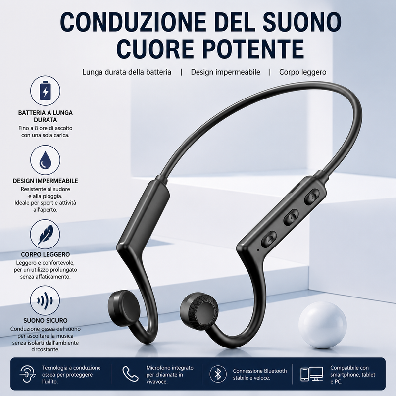 Auricolari a Conduzione Ossea Wireless Open-Ear